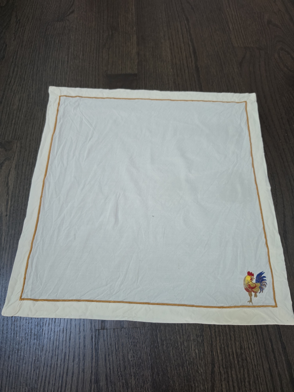 Embroidered Rooster Cotton Napkins in Cream and White - Set Of 8
